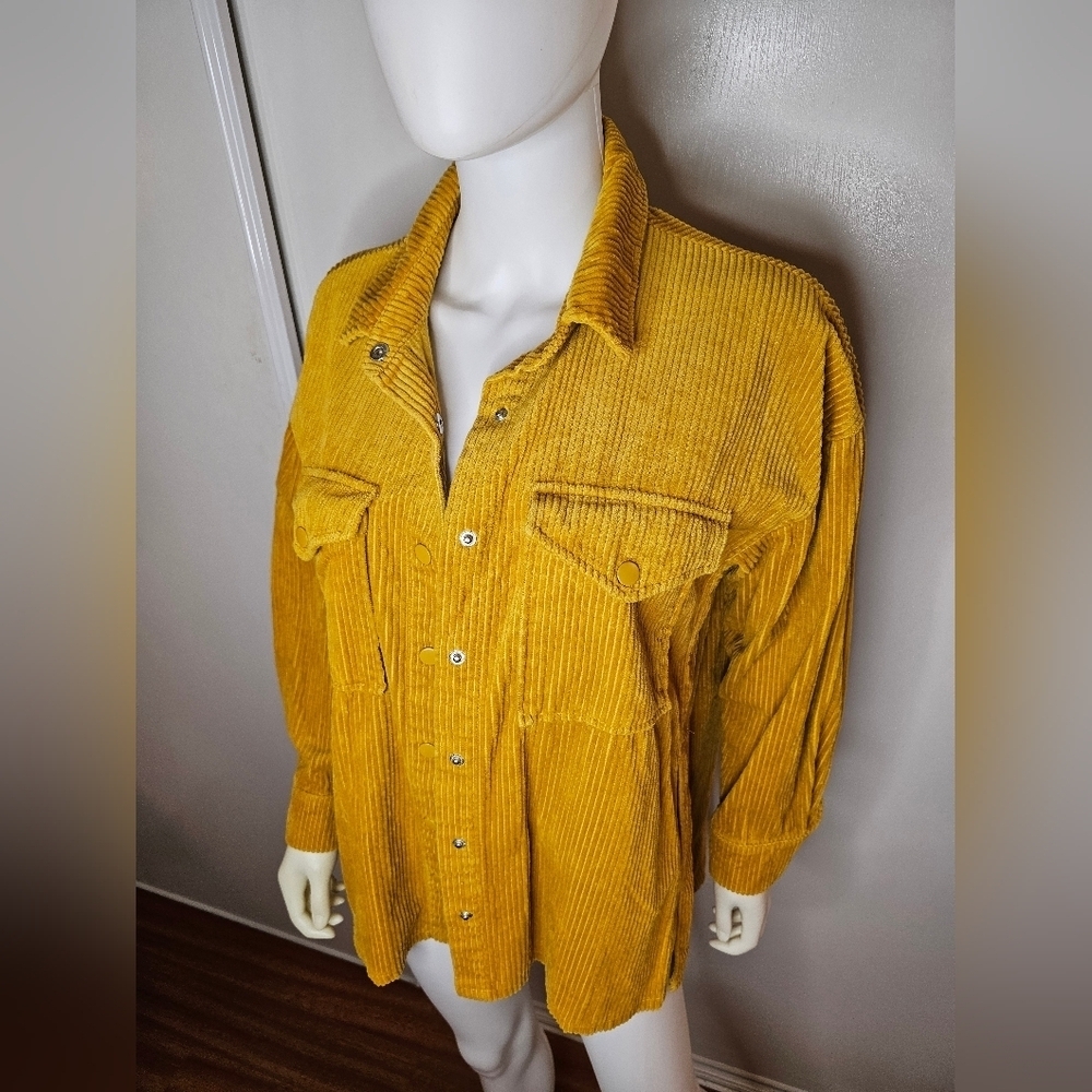 Corduroy Button-Up Shirt in Mustard Yellow - Picture 8 of 9